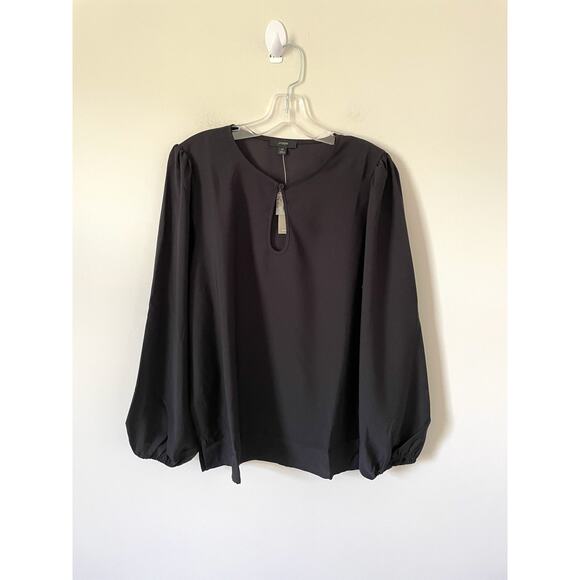 J. Crew Keyhole Long Sleeve Blouse Black Size XS Petite NEW - Picture 2 of 6